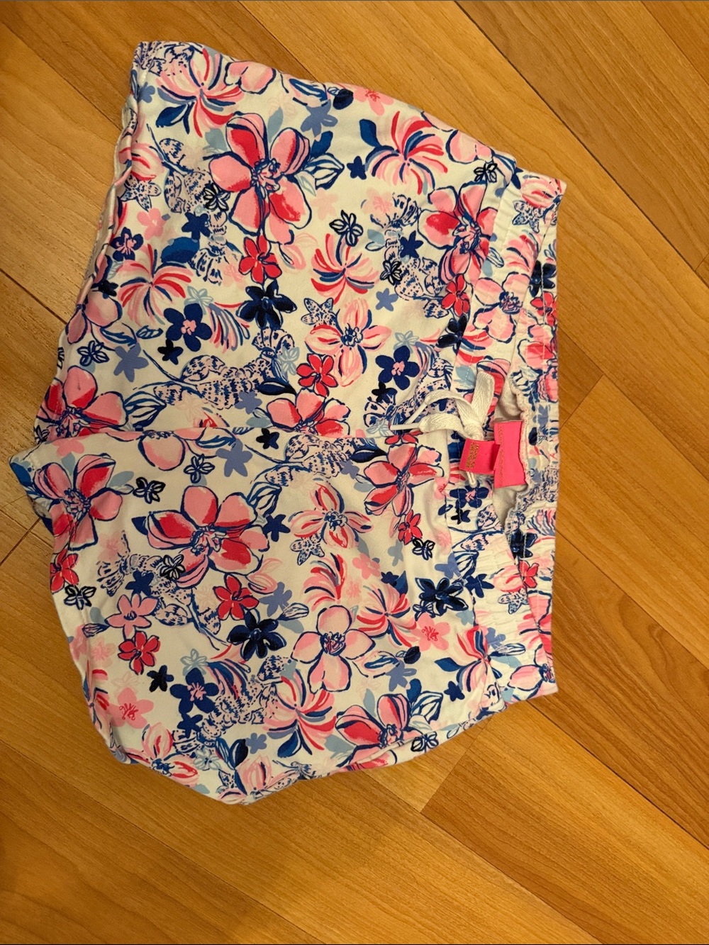 Lilly Pulitzer Girls White Floral Print Shorts with Pink & Navy Accents